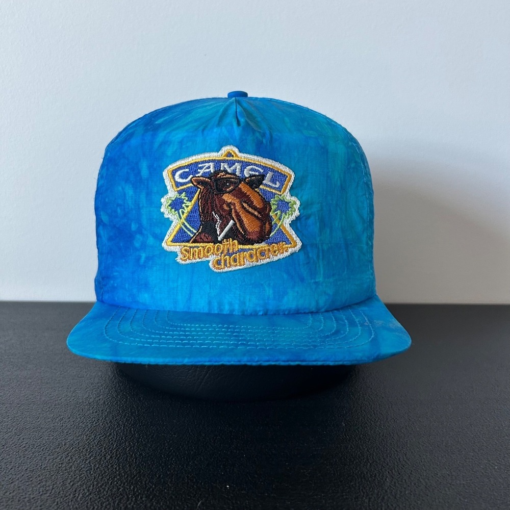 Vintage 90s Joe Camel Hat Cap Strap Back Adjustable Blue Cigarettes Smoking Logo